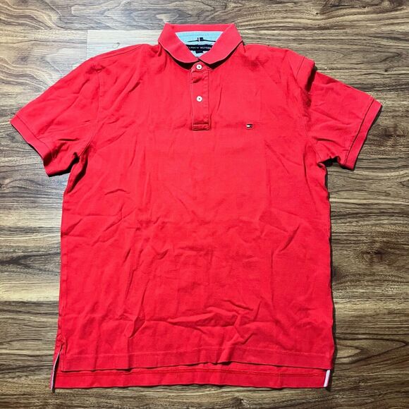 Tommy Hilfiger Polo Classic Fit Men's Short Sleeve Shirt Red Size Large - Picture 1 of 6